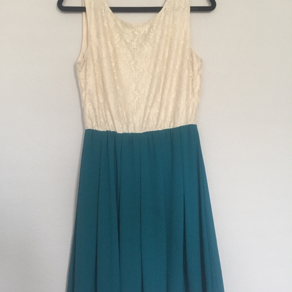 Francesca's Teal and Gold Lace Dress - Picture 1 of 3